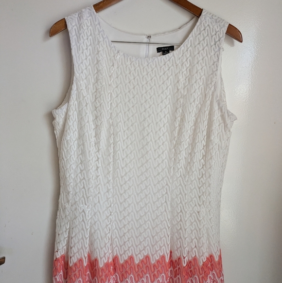 R&K Lace Sleeveless Pink Peach White Chevron Midi Dress 16 - Picture 2 of 16